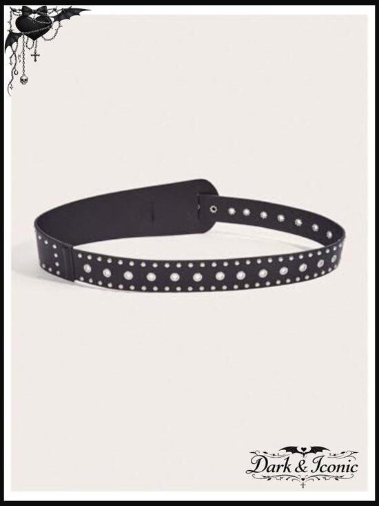 Wild Fable Punk Studded Wide PU Leather Belt with Grommets